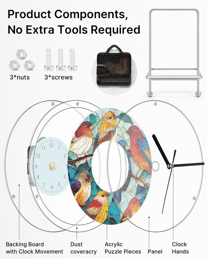 DIY Acrylic Puzzle Clock Kit - Birds in Harmony