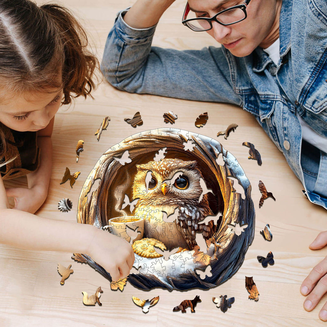 3D Cave Cute Owl Wooden Jigsaw Puzzle