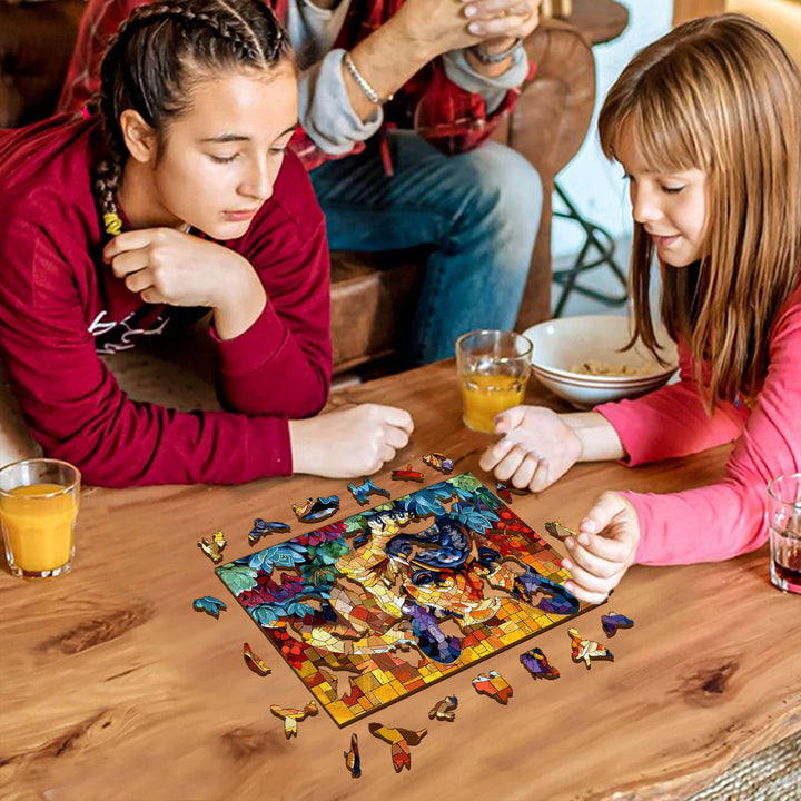 Stained Glass Bulldog Wooden Jigsaw Puzzle