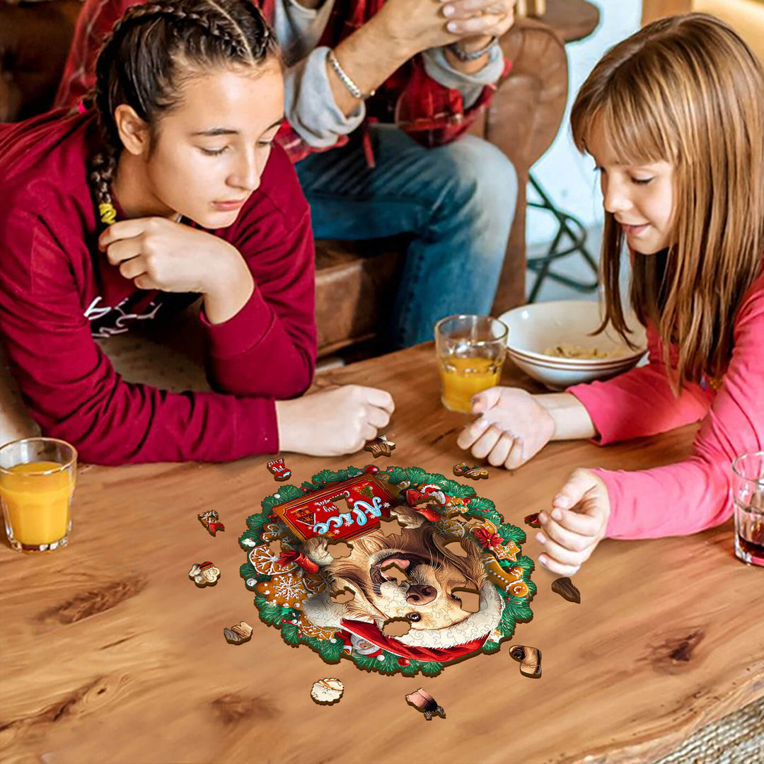 Christmas Golden Retriever Custom Name Wooden Jigsaw Puzzle