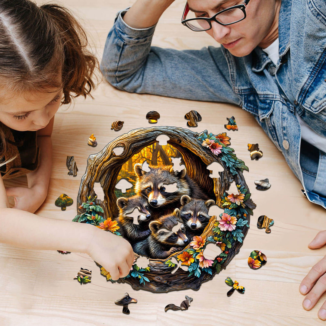 Raccoon Family Wooden Jigsaw Puzzle