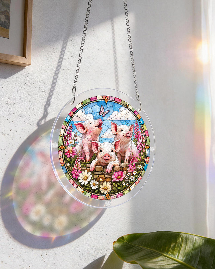 Acrylic Jigsaw Puzzle Suncatcher - Meadow Piglets