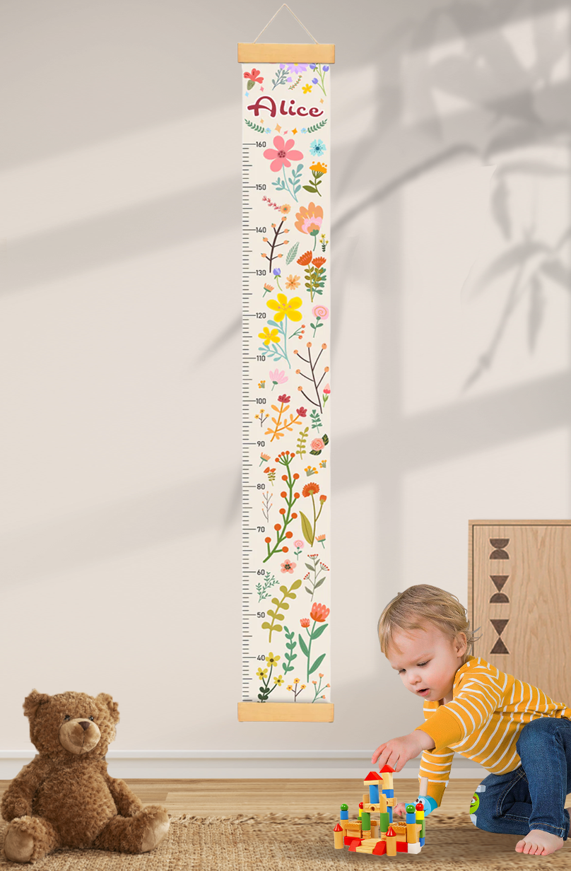 Règle de hauteur en toile suspendue avec fleurs épanouies personnalisées