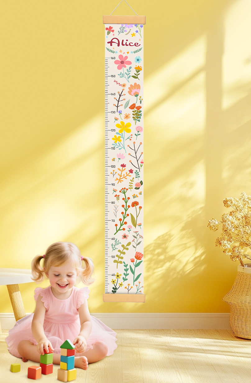 Règle de hauteur en toile suspendue avec fleurs épanouies personnalisées