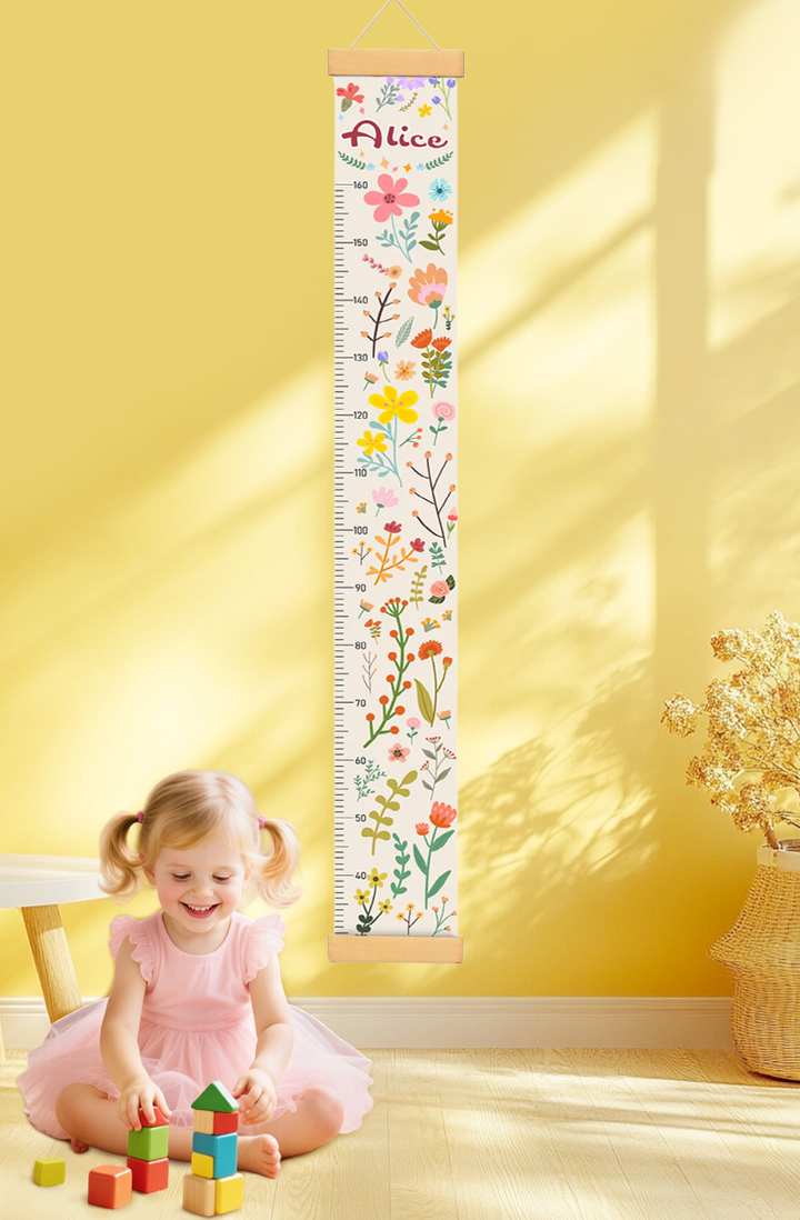 Personalisierter hängender Leinwand-Höhenmesser mit blühenden Blumen