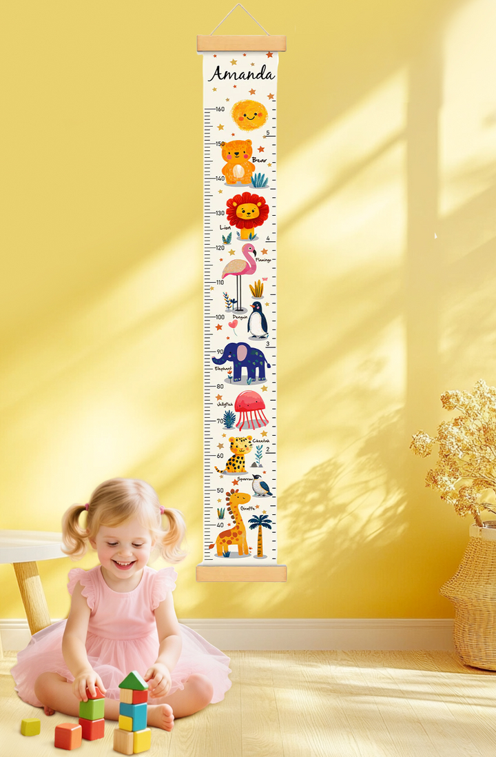 Personalized Cute Animal Hanging Canvas Height Ruler