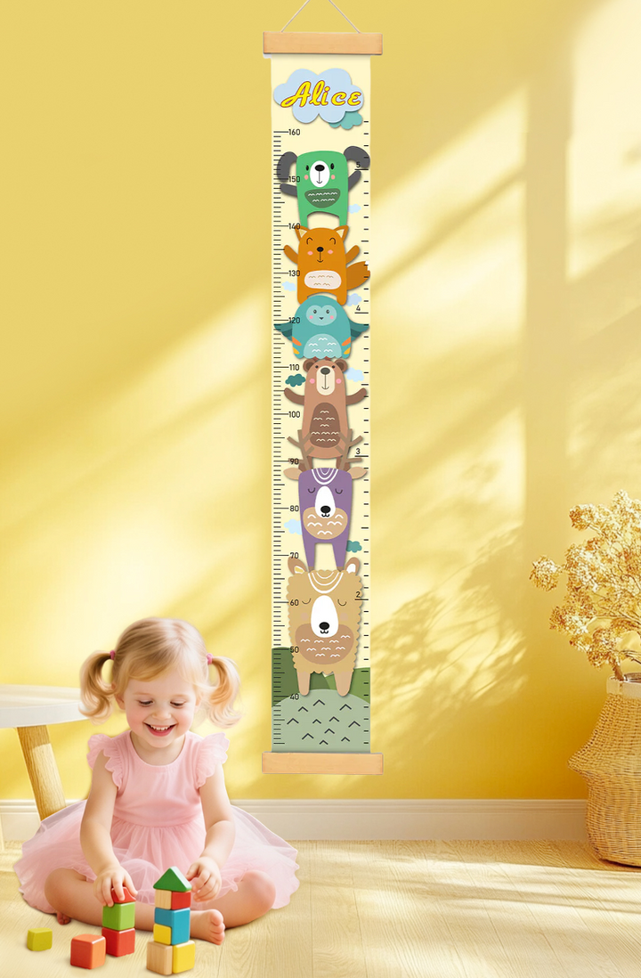 Personalized Stacked Animal Hanging Canvas Height Ruler