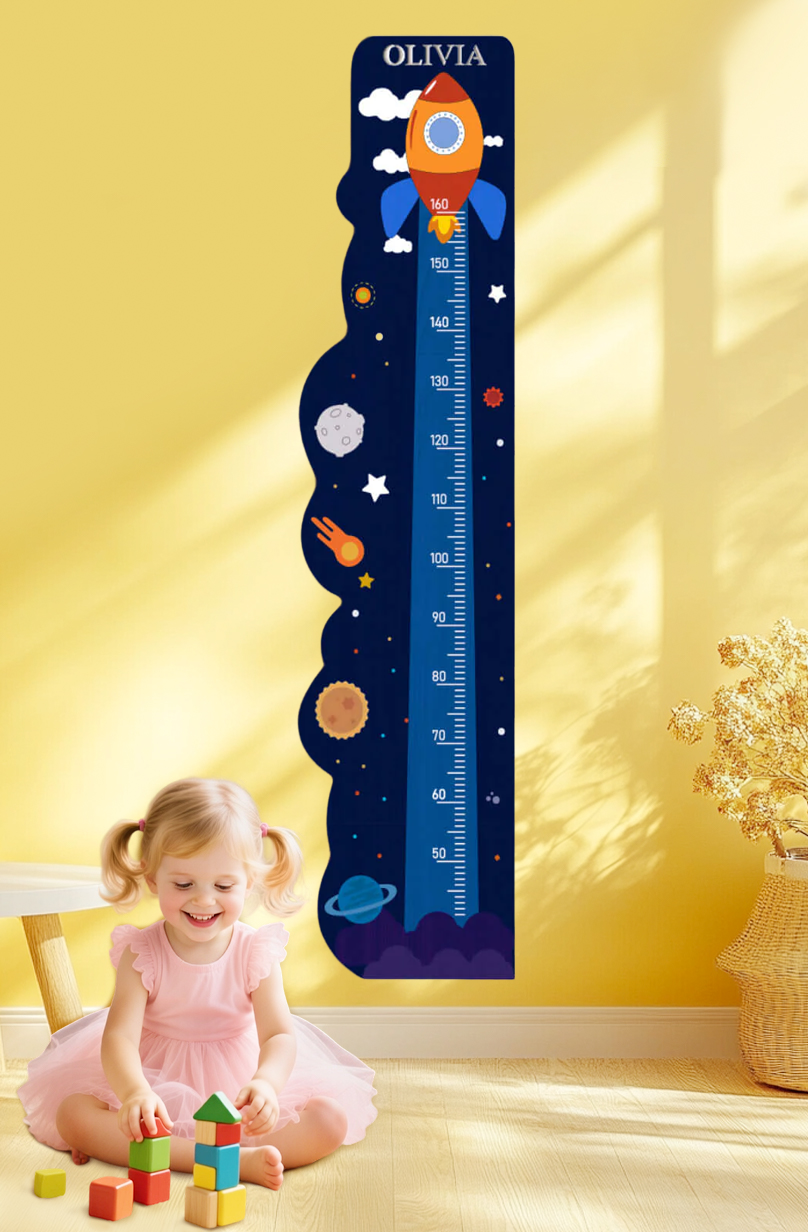 Personalized Wooden Rocket Ship Growth Chart Height Ruler