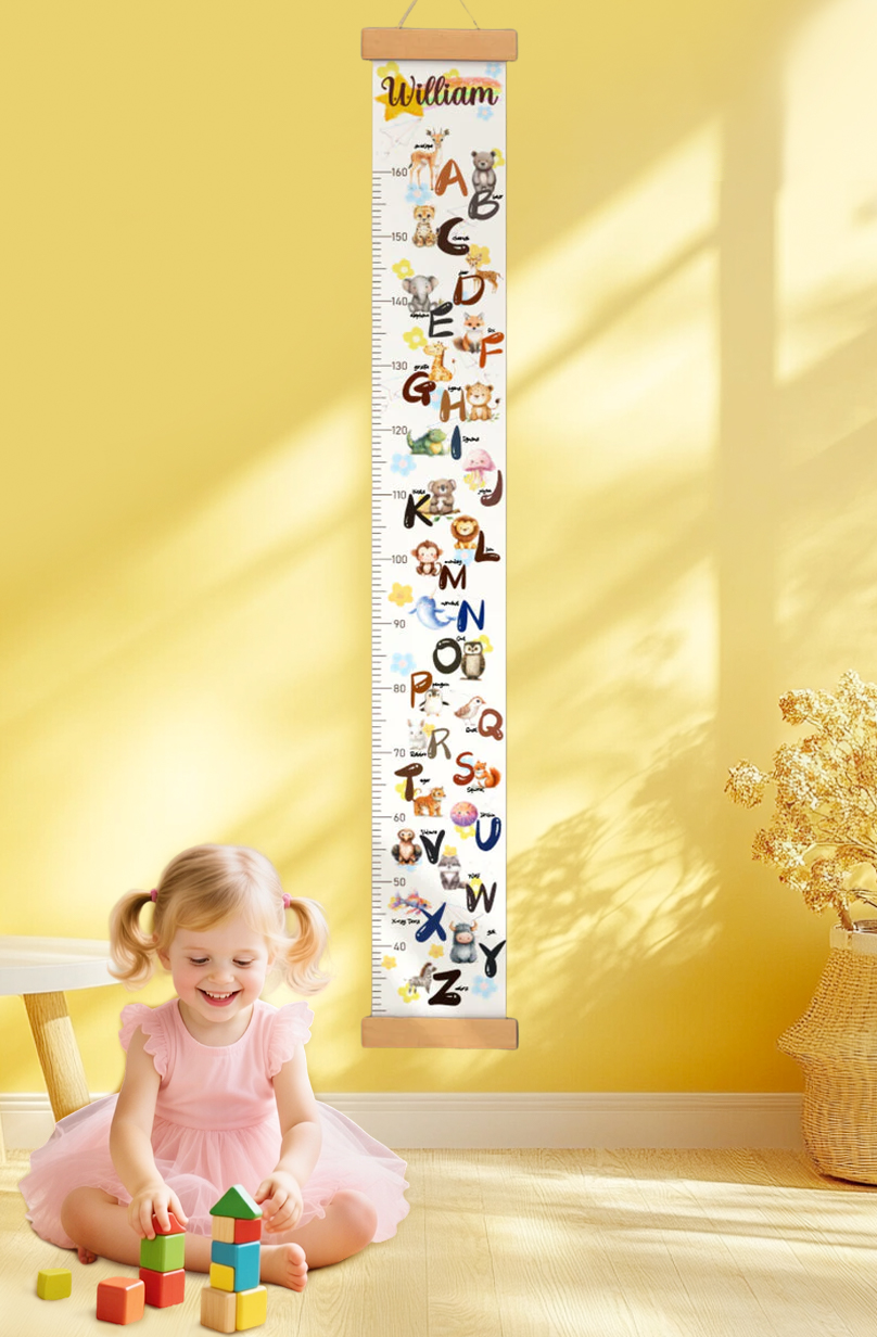 Personalisierte Tieralphabet Hängende Leinwand Höhenmesser