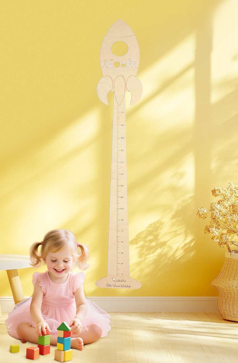 Personalized Wooden Rocket Growth Chart Nursery Decor