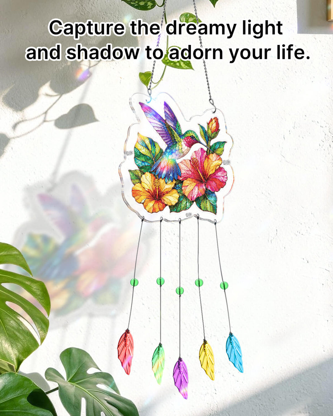 Acrylic Puzzle Suncatcher Wind Chime - Hummingbird Garden