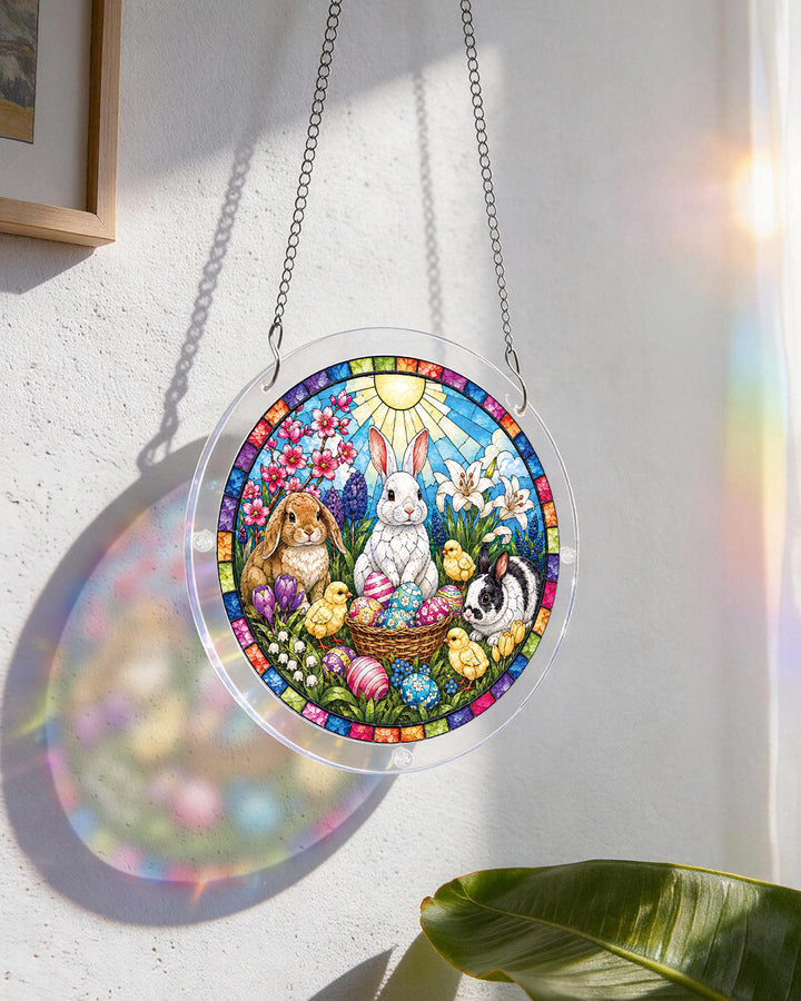 Acrylic Jigsaw Puzzle Suncatcher - Spring Bunny Garden