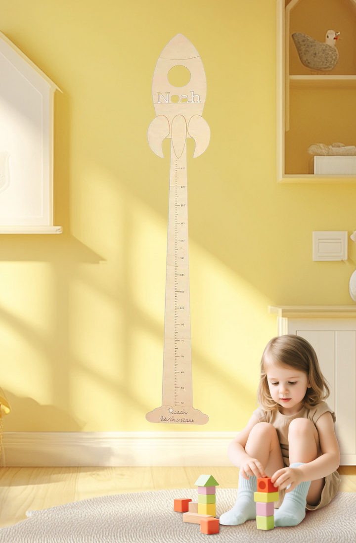 Personalized Wooden Rocket Growth Chart Nursery Decor