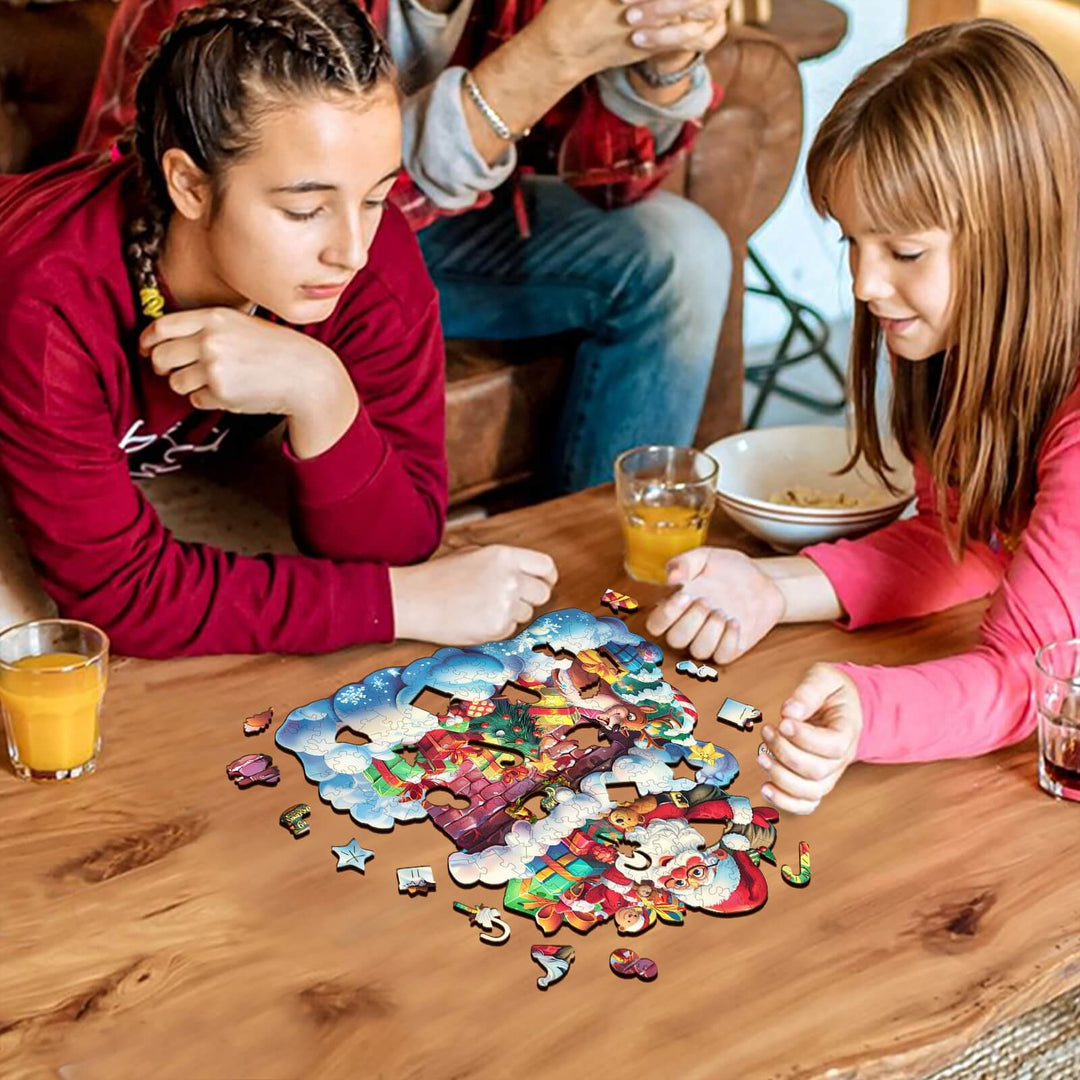 Puzzle en bois Père Noël dans la cheminée-1