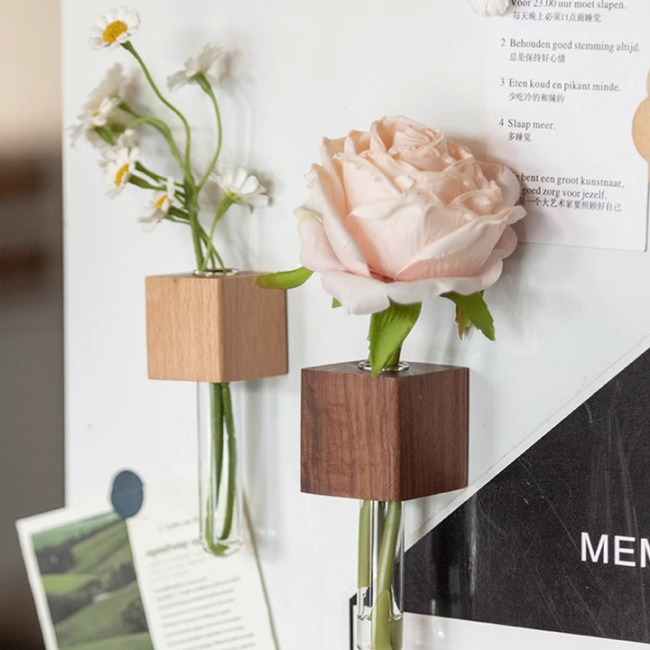 Creative Solid Wood Magnetic Wall-Mounted Hydroponic Vase