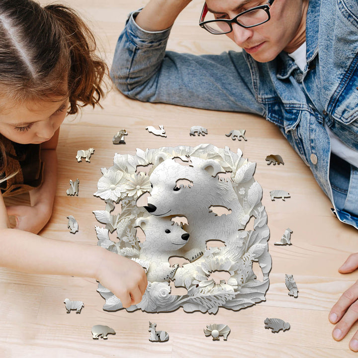 3D Parent Child Polar Bear Wooden Jigsaw Puzzle