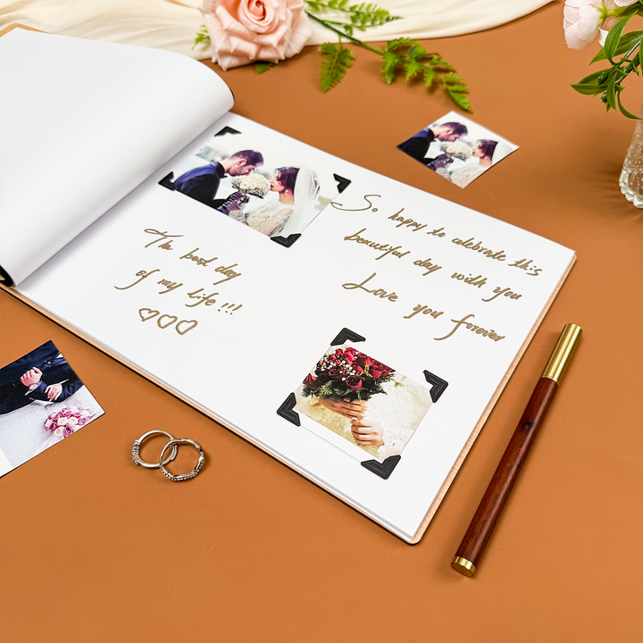 Wooden Wedding Guest Book - Personalized Laser Engraved Photo Album