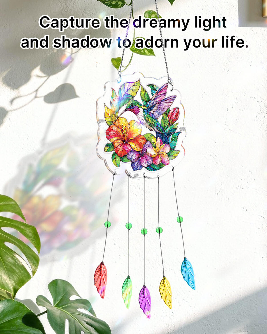 Acrylic Puzzle Suncatcher Wind Chime - Hummingbird Garden