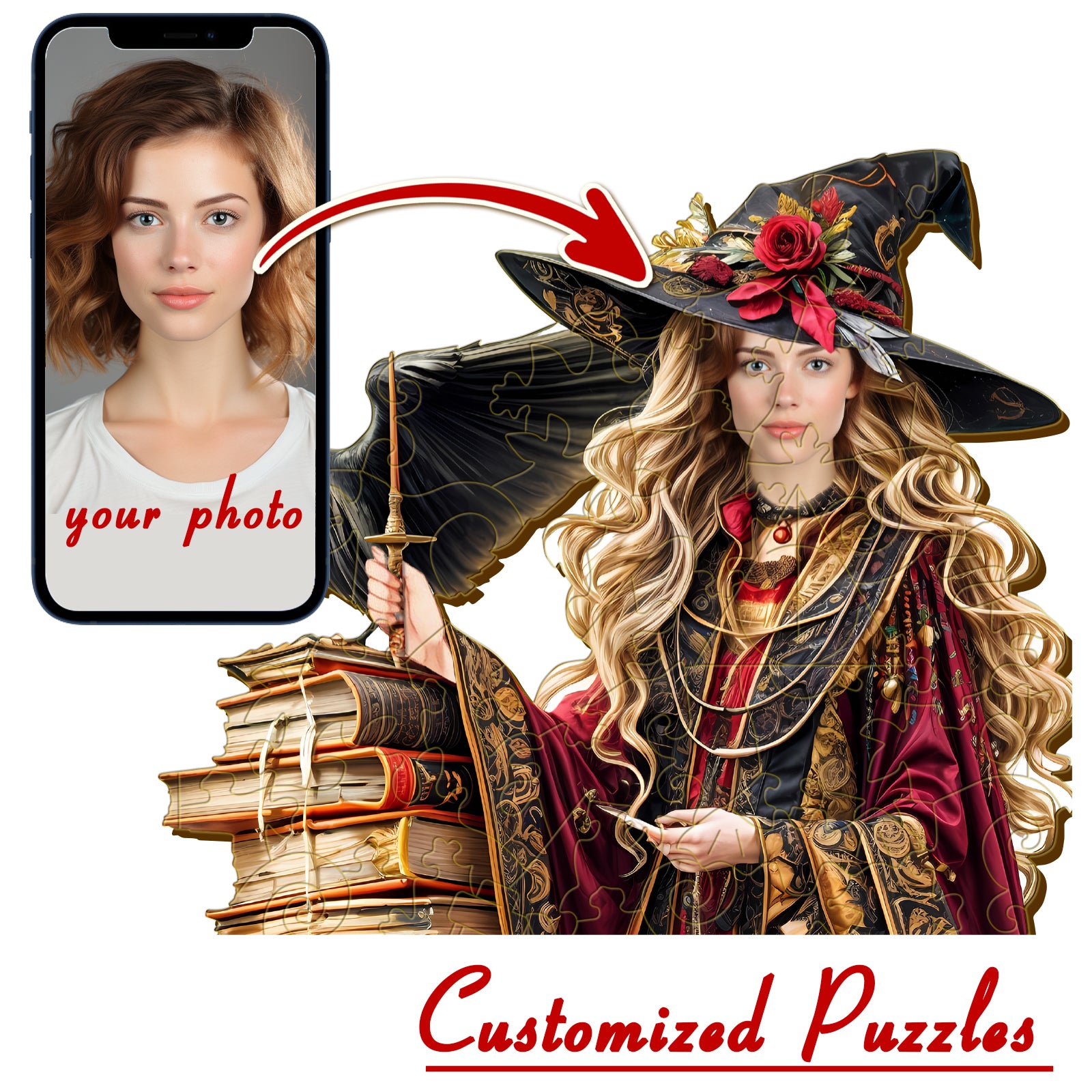 Face Custom Photo Puzzle - Witch-Woodbests
