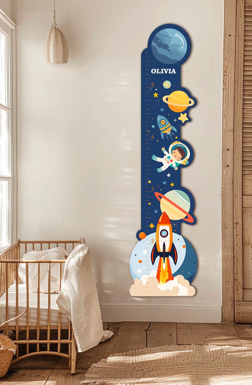 Personalized Wooden Space Rocket Growth Chart Height Ruler