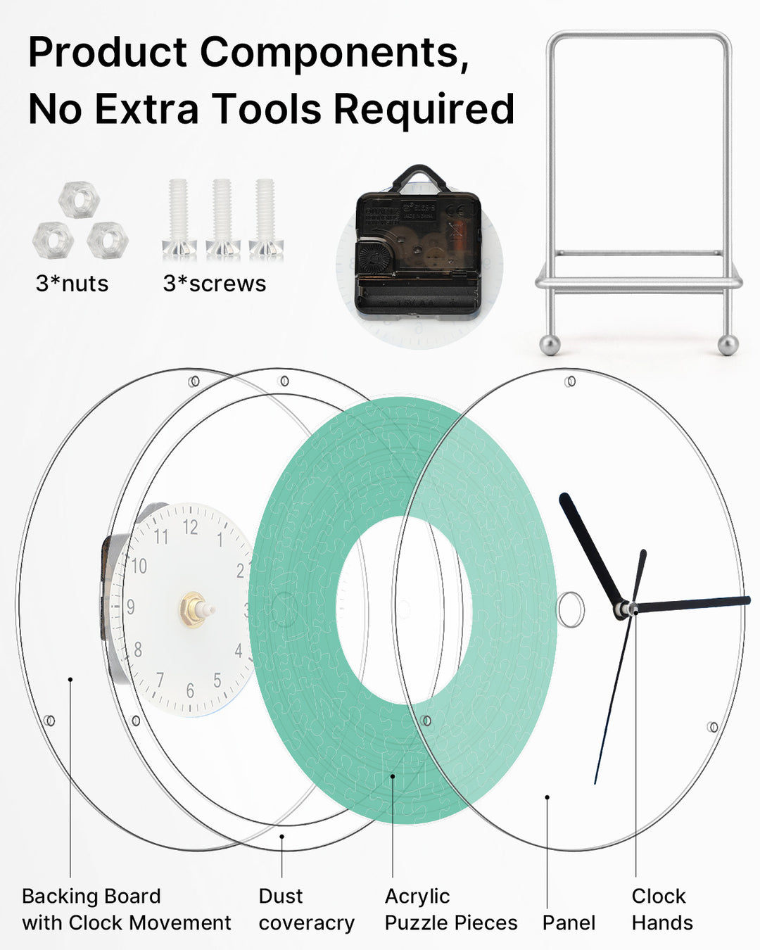 DIY Acrylic Puzzle Clock Kit - Fresh Green