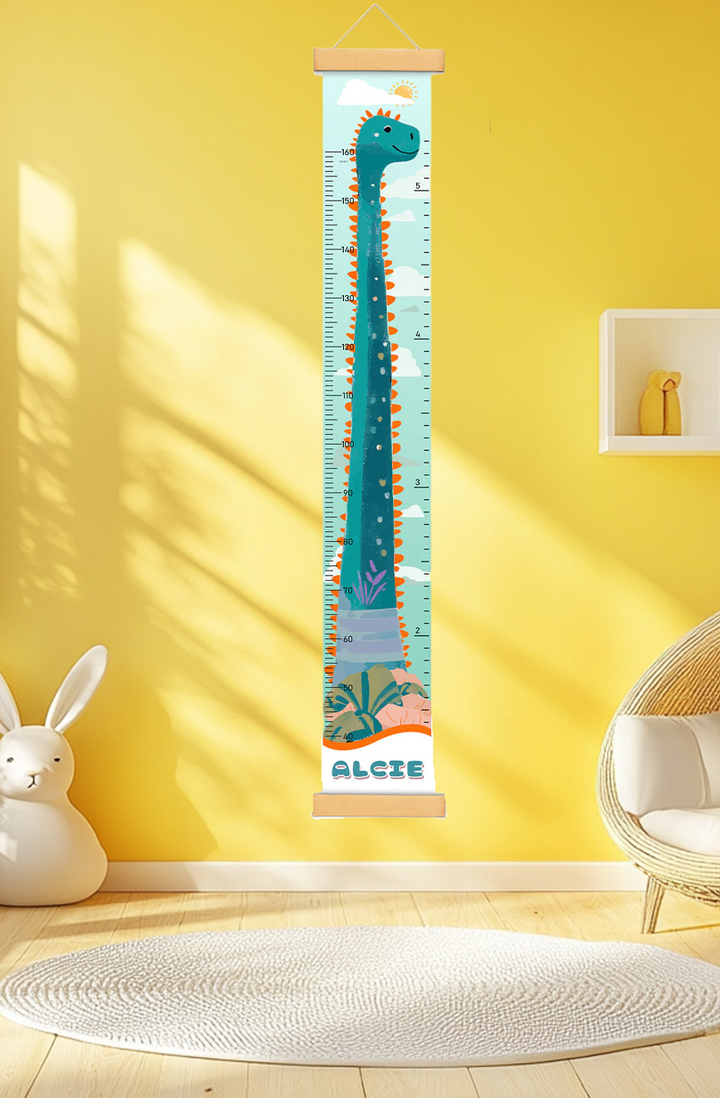 Personalized Dinosaur Growth Hanging Canvas Height Ruler