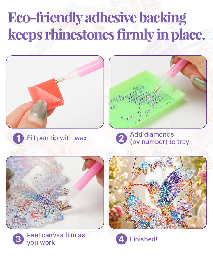 5D DIY Diamond Painting Suncatcher Kit - Hummingbird Floral Wreath