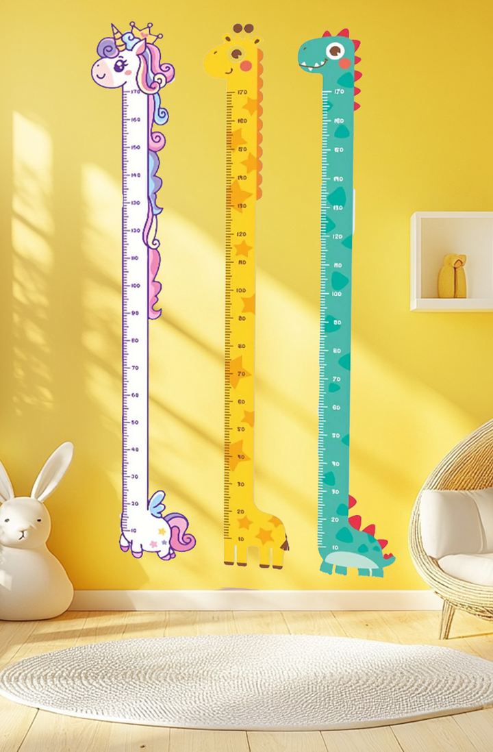Pegatina de pared para gráfico de crecimiento de altura para bebés con diseño de unicornio, jirafa y dinosaurio