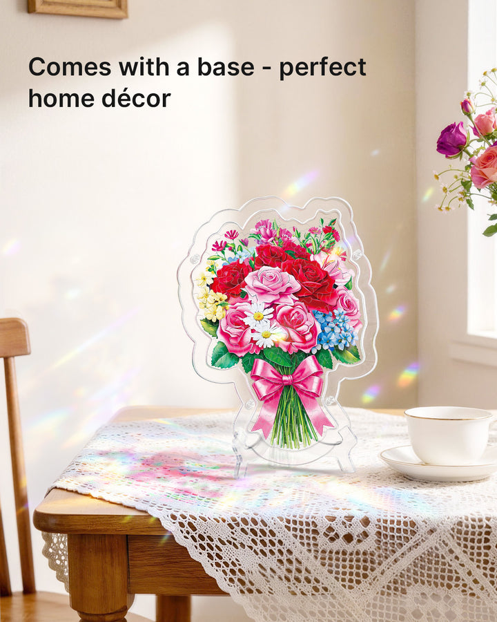 Acrylic Jigsaw Puzzle Suncatcher - Blooming Rose Bouquet