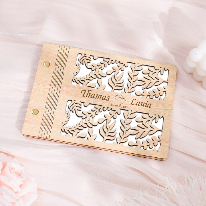 Wooden Wedding Guest Book - Personalized Laser Engraved Photo Album