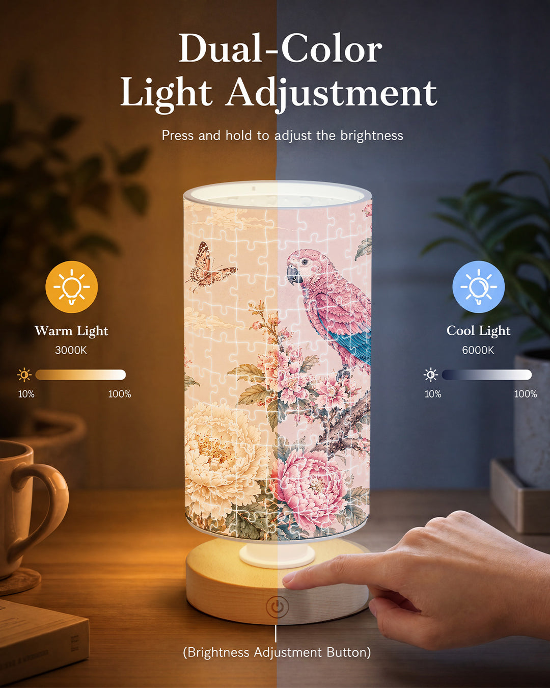 DIY Dimmable Acrylic Puzzle Lamp - Pink Parrot