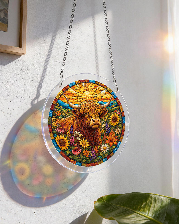 Acrylic Jigsaw Puzzle Suncatcher - Blooming Highland Cow