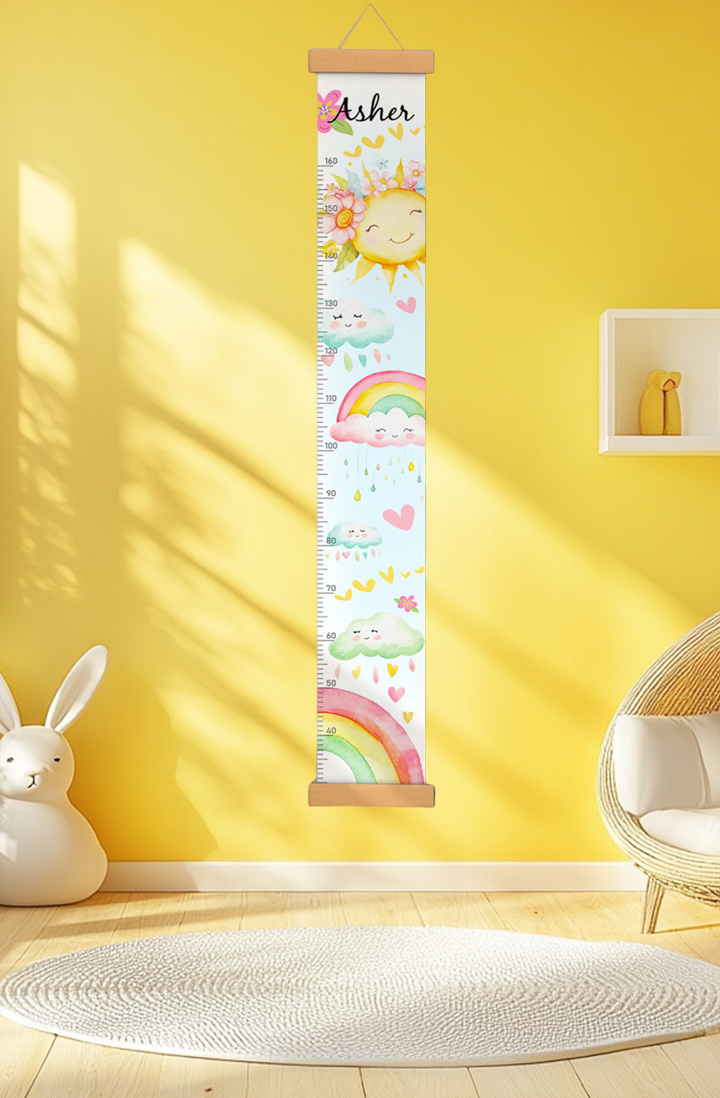Personalized Sunshine and Rainbow Hanging Canvas Height Ruler