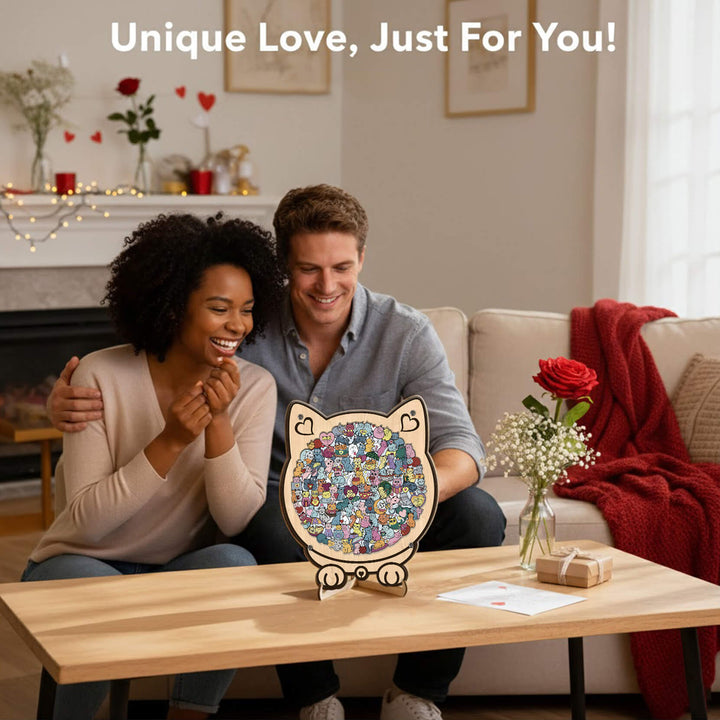 Cute Lover Cat Shaped Wooden Jigsaw Puzzle