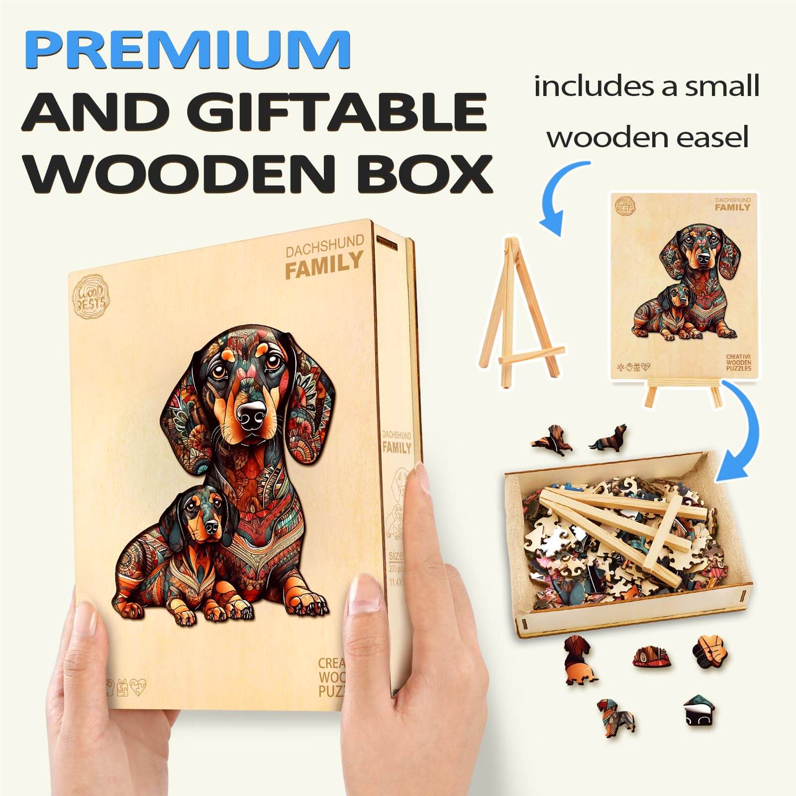 Dachshund Family - 2 Wooden Jigsaw Puzzle