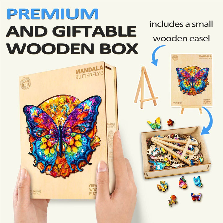 Mandala Butterfly 3 Wooden Jigsaw Puzzle