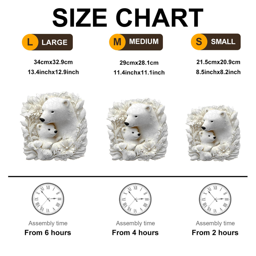 3D Parent Child Polar Bear Wooden Jigsaw Puzzle