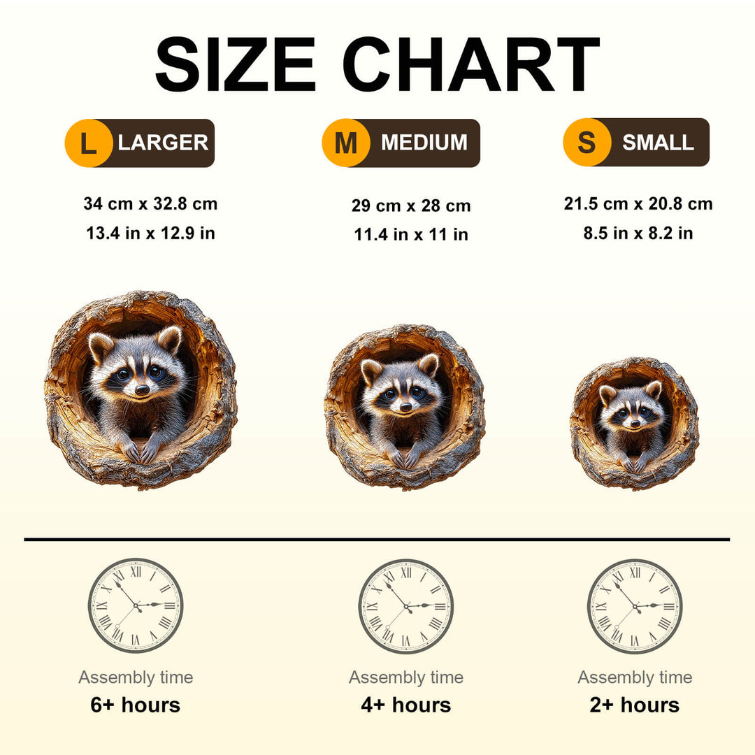 3D Tree Hole Raccoon-1 Wooden Jigsaw Puzzle
