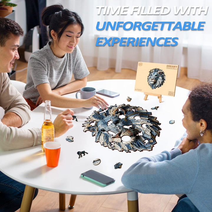 Denim Fabric Lion Wooden Jigsaw Puzzle