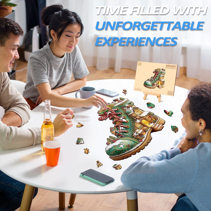 Christmas Snow Boot Hut Wooden Jigsaw Puzzle