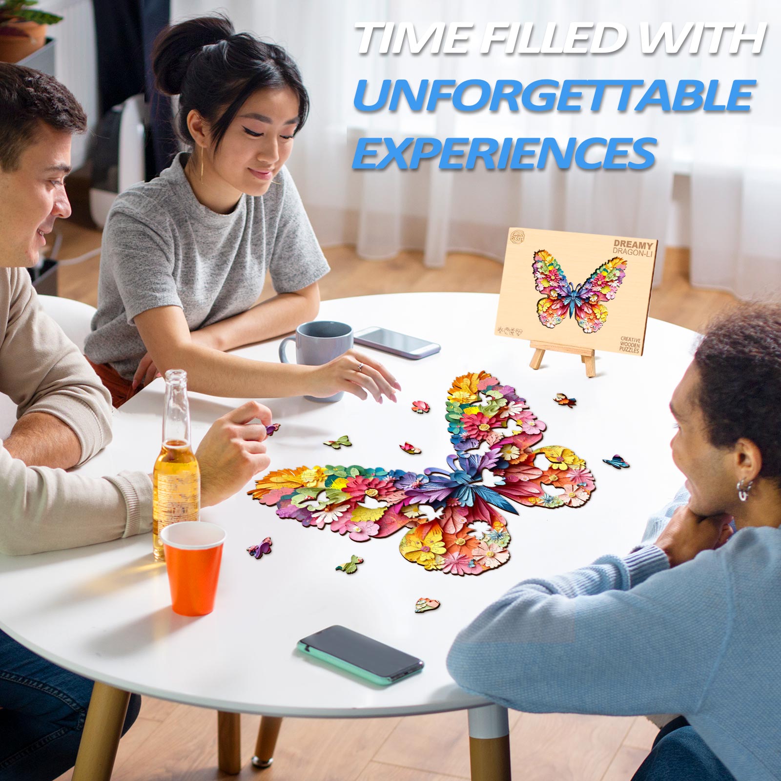 Puzzle en bois en forme de papillon coloré en 3D