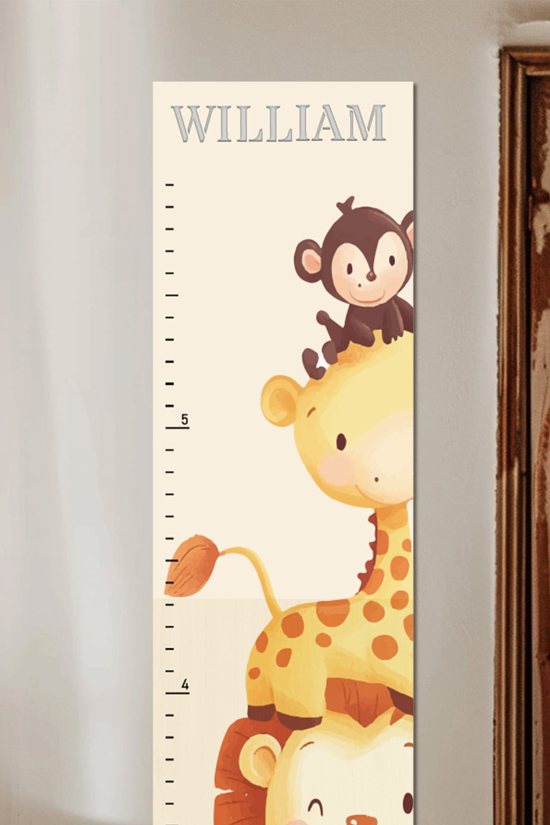 Règle de Croissance Animaux de Safari en Bois Personnalisée
