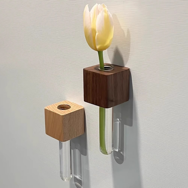 Creative Solid Wood Magnetic Wall-Mounted Hydroponic Vase