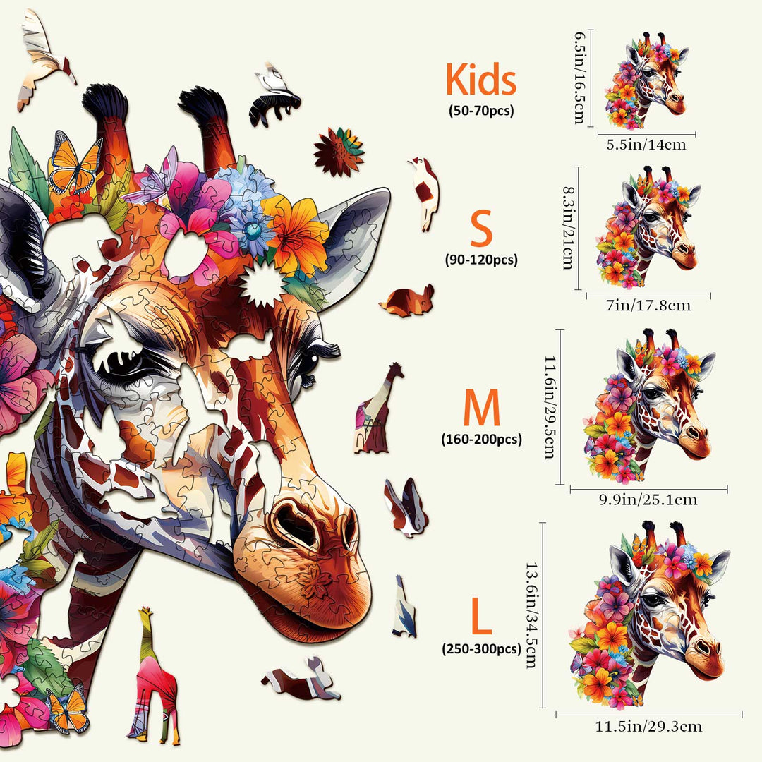 Flowers And Giraffes Wooden Jigsaw Puzzle