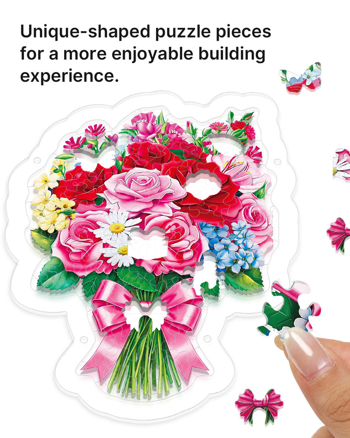Acrylic Jigsaw Puzzle Suncatcher - Blooming Rose Bouquet