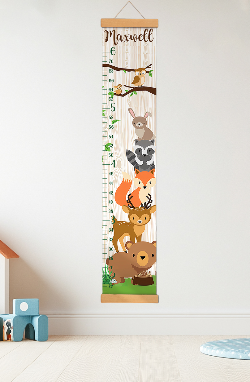 Personalized Forest Animals Hanging Canvas Height Ruler