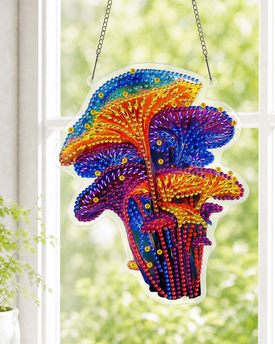 5D DIY Diamond Painting Suncatcher Kit - Fantasy Rainbow Mushrooms