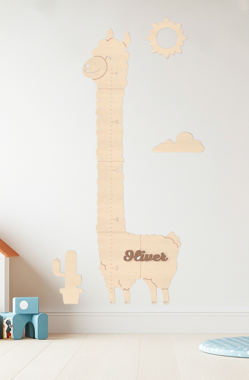 Personalisierte Holz-Alpaka-Wachstumsdiagramm Kinderzimmer Dekoration