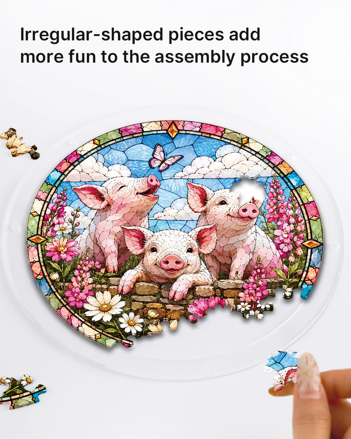 Acrylic Jigsaw Puzzle Suncatcher - Meadow Piglets