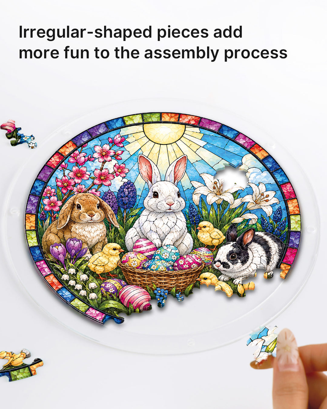 Acrylic Jigsaw Puzzle Suncatcher - Spring Bunny Garden